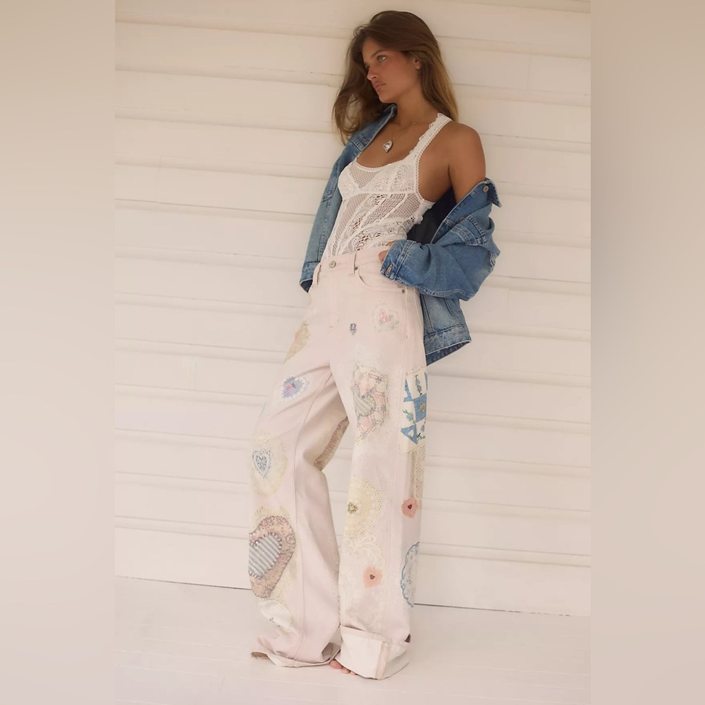 We The Free illusion Tinsley Printed Jeans heirloom ivory 31 new